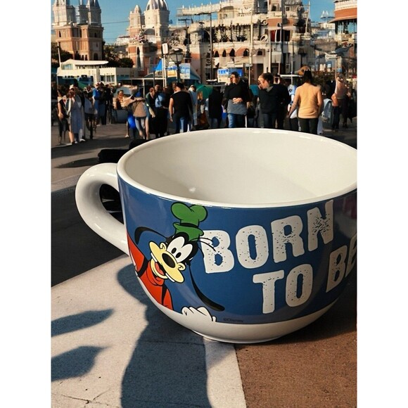 Disney Goofy Oversized Coffee Tea Soup Mug Born to be Goofy Red White Blue NEW - Picture 3 of 5